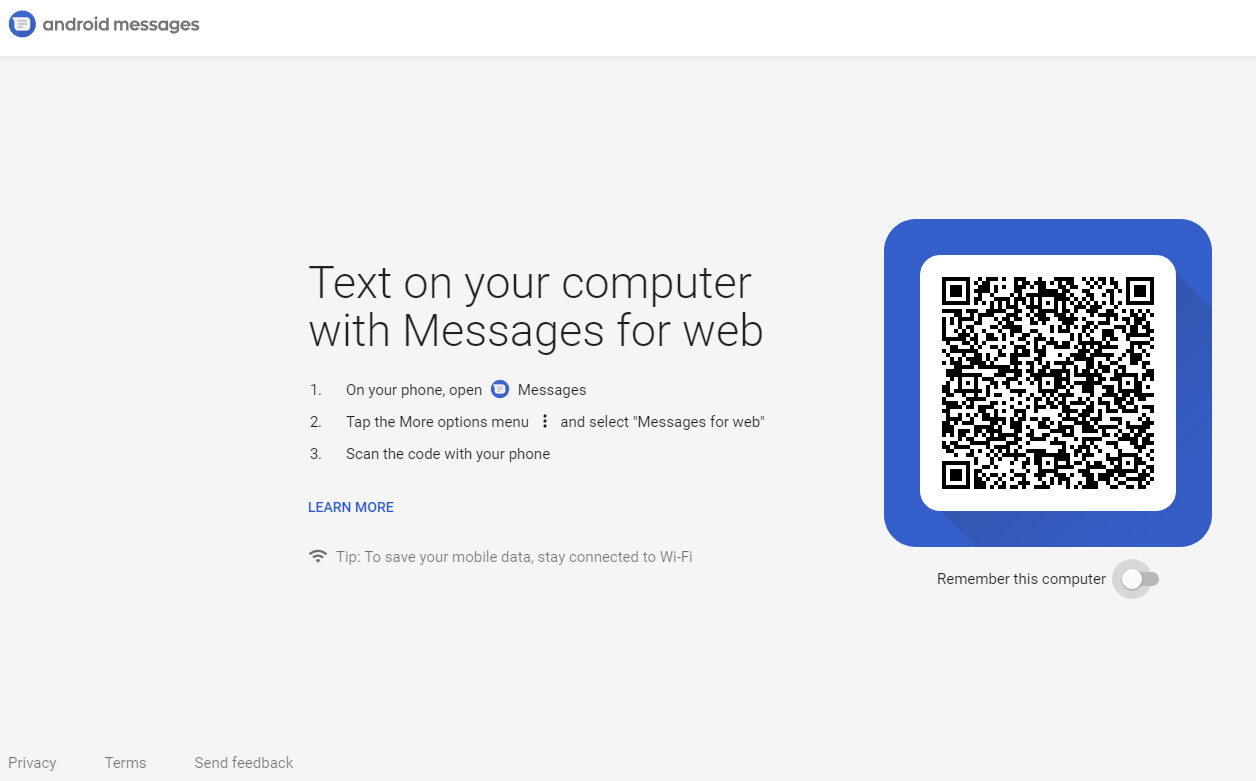 Google Android Messages for Web