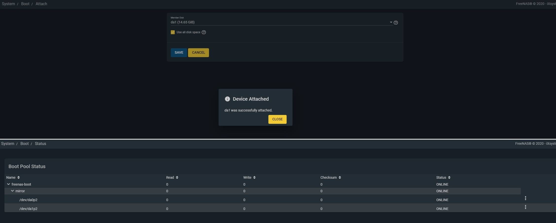 FreeNAS 11 Boot Pool Mirror