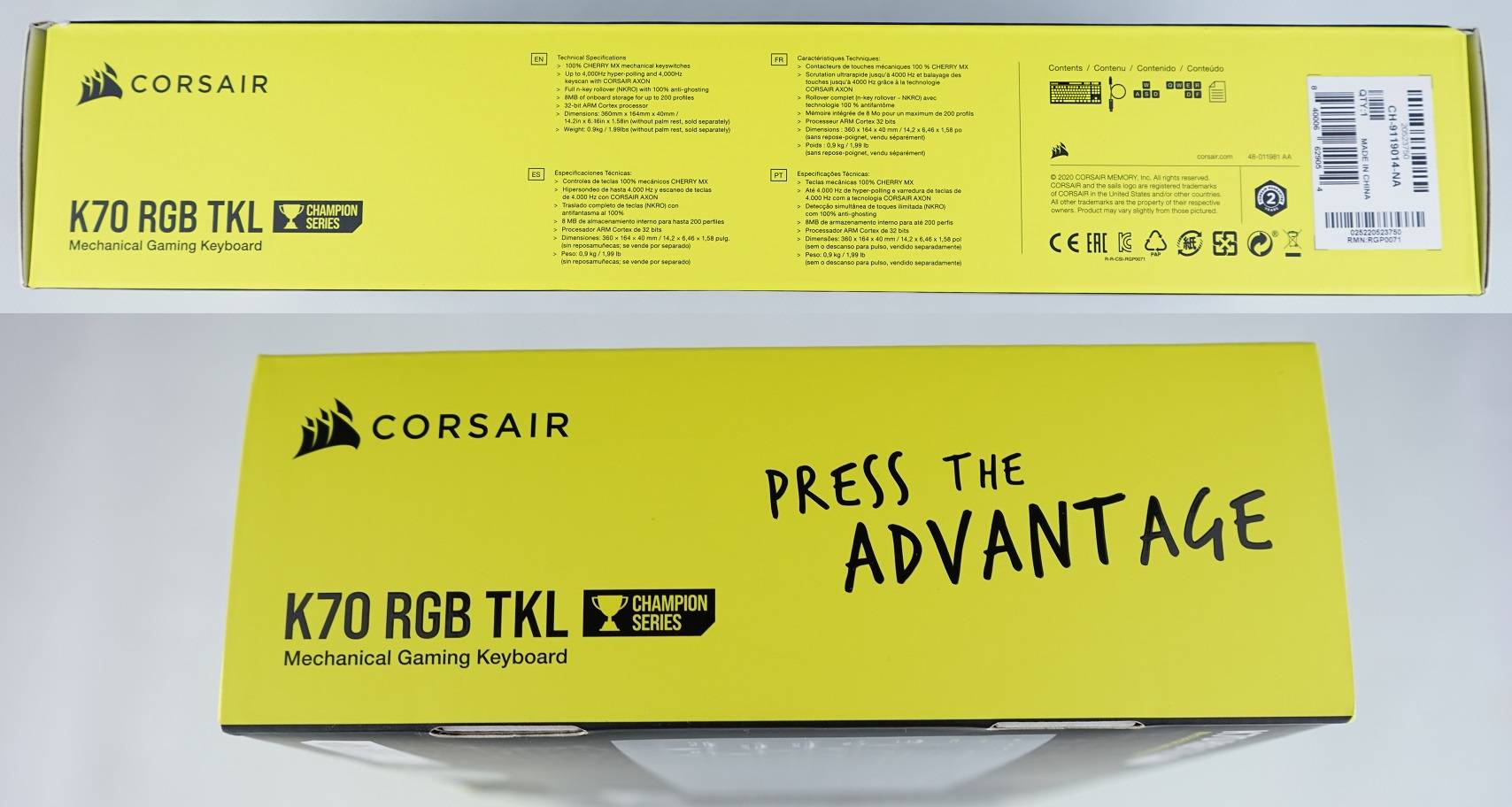 CORSAIR K70 RGB CHAMPION SERIES, TEN KEYLESS, CORSAIR AXON 8K POLLING, PBT  DOUBLE SHOT