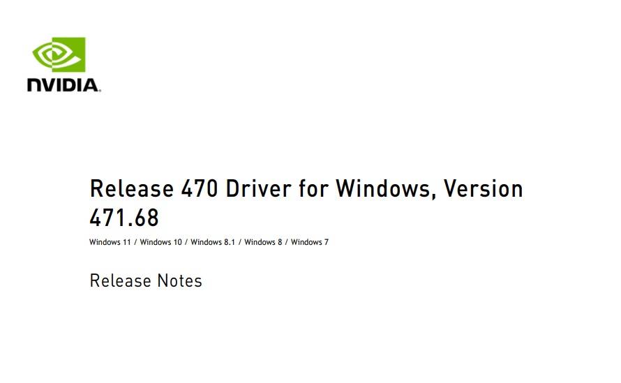 NVIDIA GeForce GPU Drivers Version 471.68