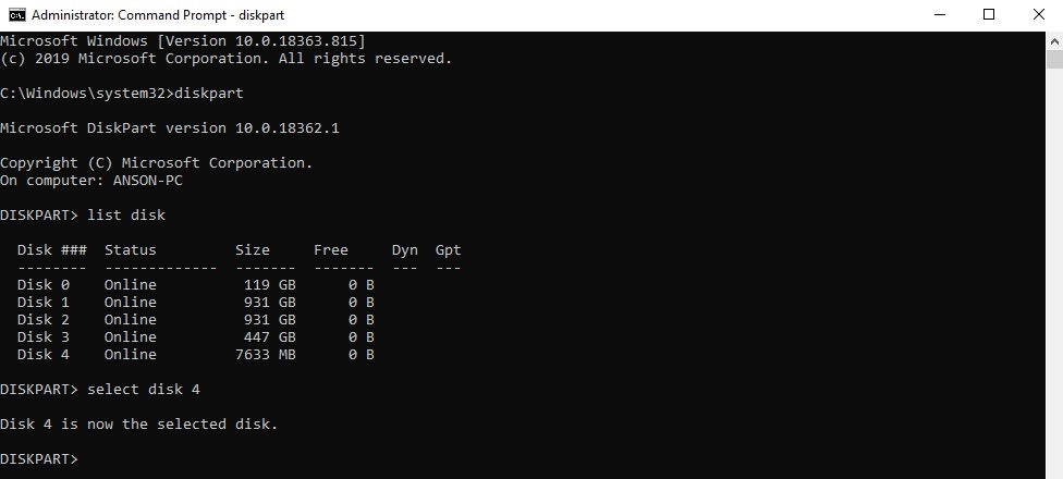 Microsoft Windows Diskpart Command