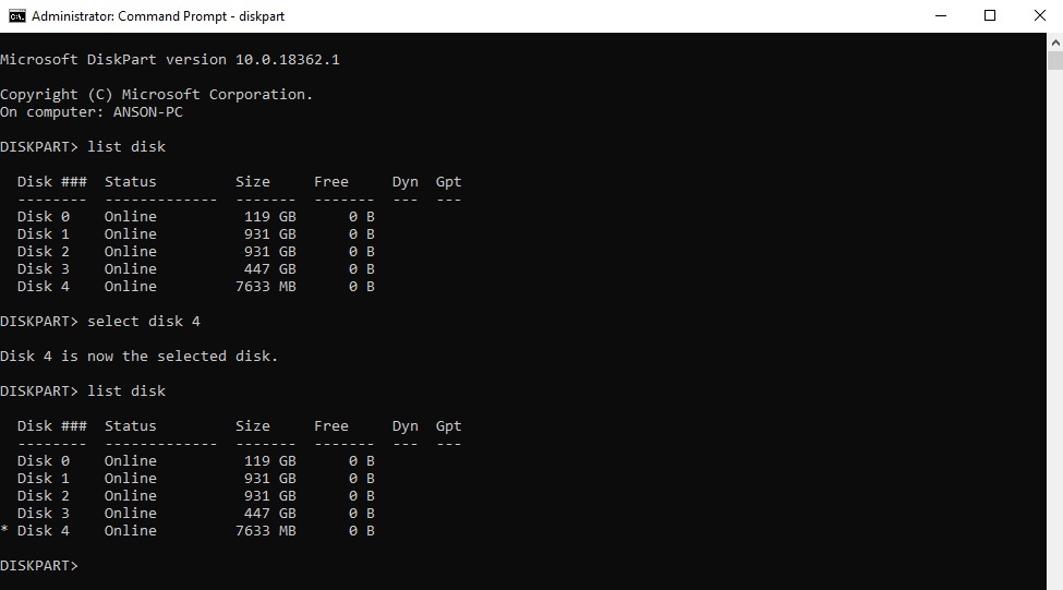 Microsoft Windows Diskpart Command